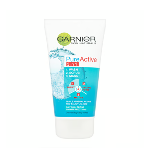 Garnier Pure Active 3in1 Clay Wash Scrub Mask Oily Skin 50ml